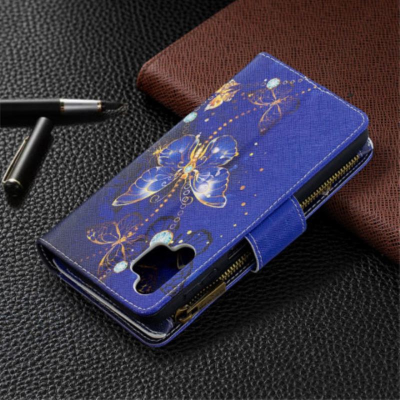 Capa De Couro Para Samsung Galaxy A32 5G Bolso Com Zíper De Borboletas