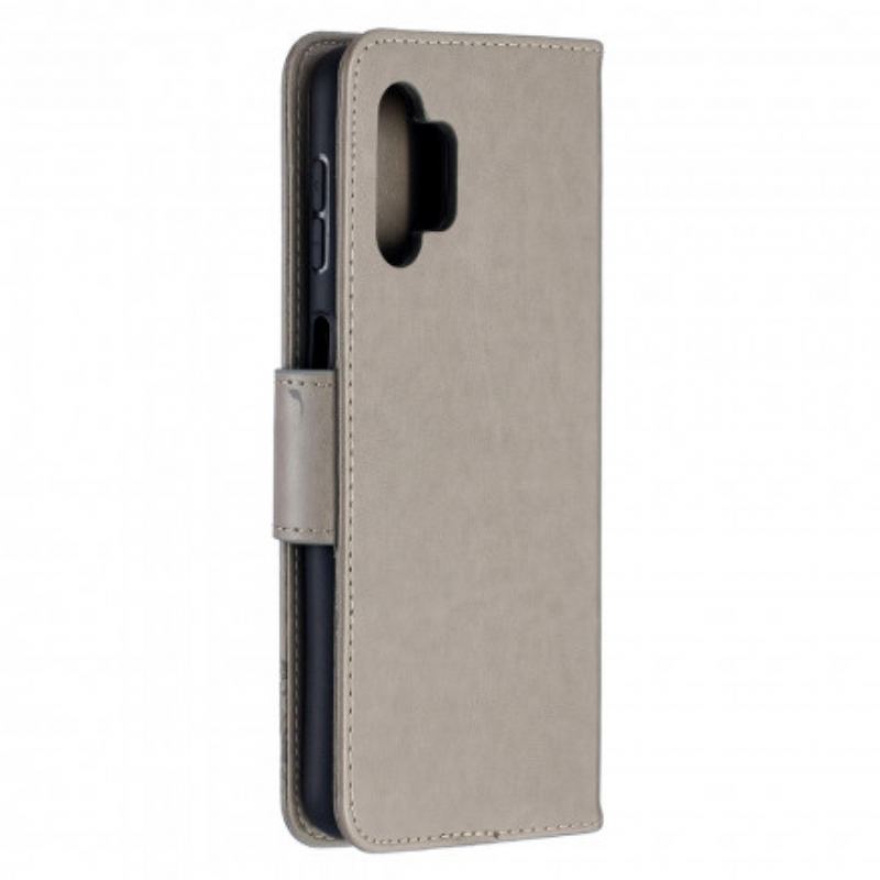 Capa De Couro Para Samsung Galaxy A32 5G Borboletas Voando Com Cordão