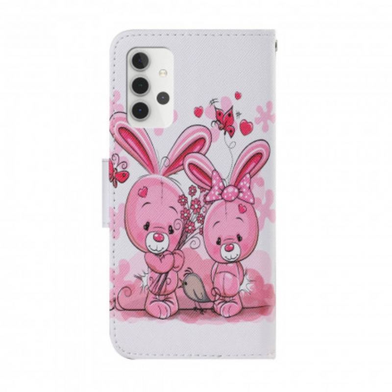 Capa De Couro Para Samsung Galaxy A32 5G Coelhos