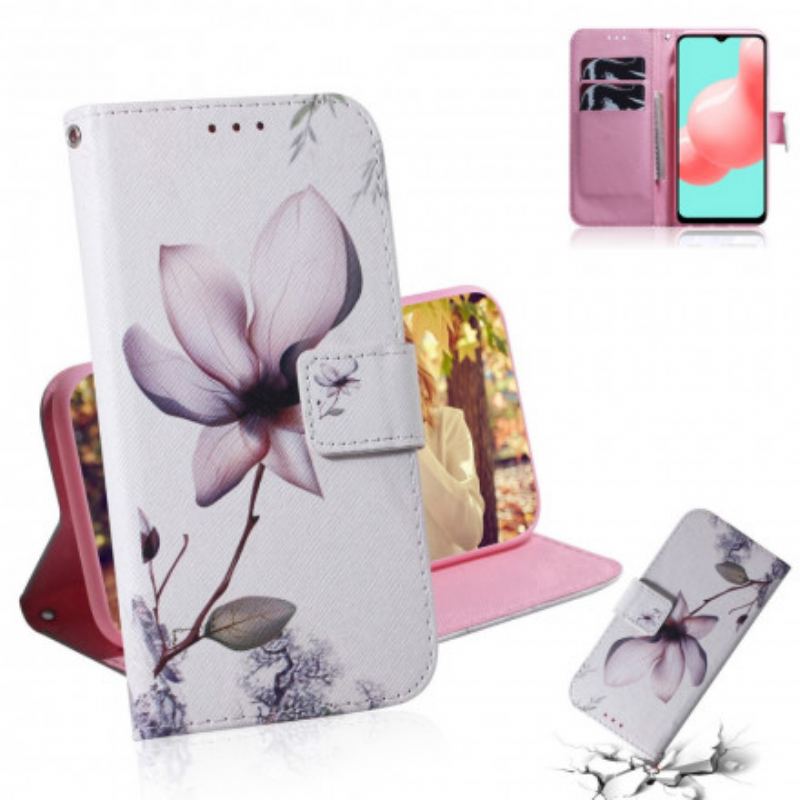 Capa De Couro Para Samsung Galaxy A32 5G Flor Rosa Empoeirado