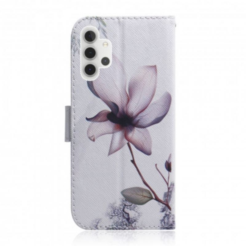 Capa De Couro Para Samsung Galaxy A32 5G Flor Rosa Empoeirado