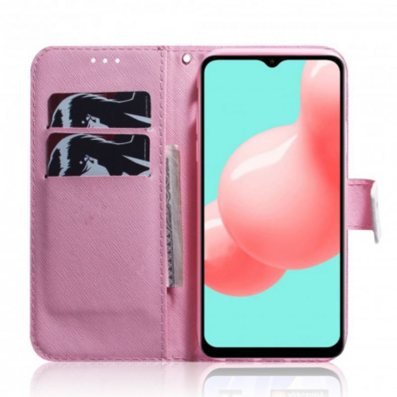 Capa De Couro Para Samsung Galaxy A32 5G Flor Rosa Empoeirado