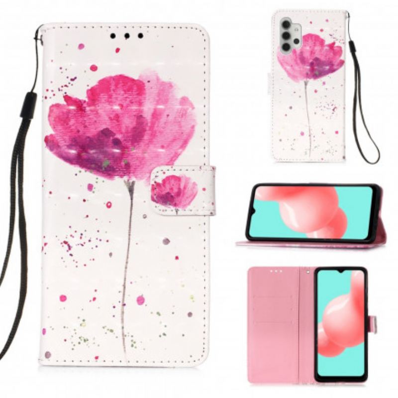 Capa Capa De Couro Para Samsung Galaxy A32 5G Papoula Aquarela