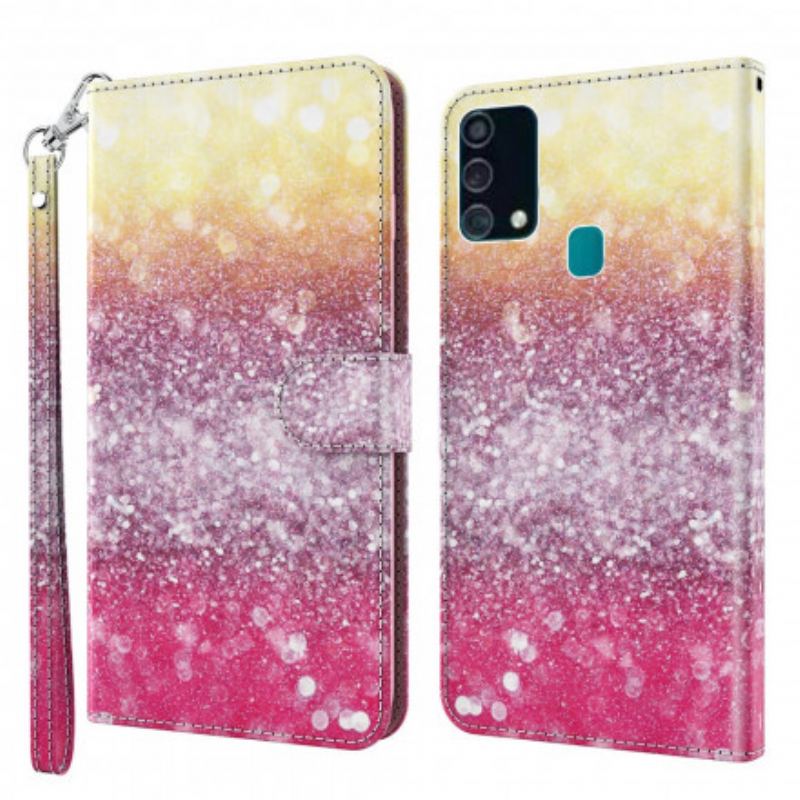 Capa De Couro Para Samsung Galaxy A32 5G Ponto De Luz Glitter Magenta