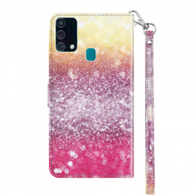 Capa De Couro Para Samsung Galaxy A32 5G Ponto De Luz Glitter Magenta