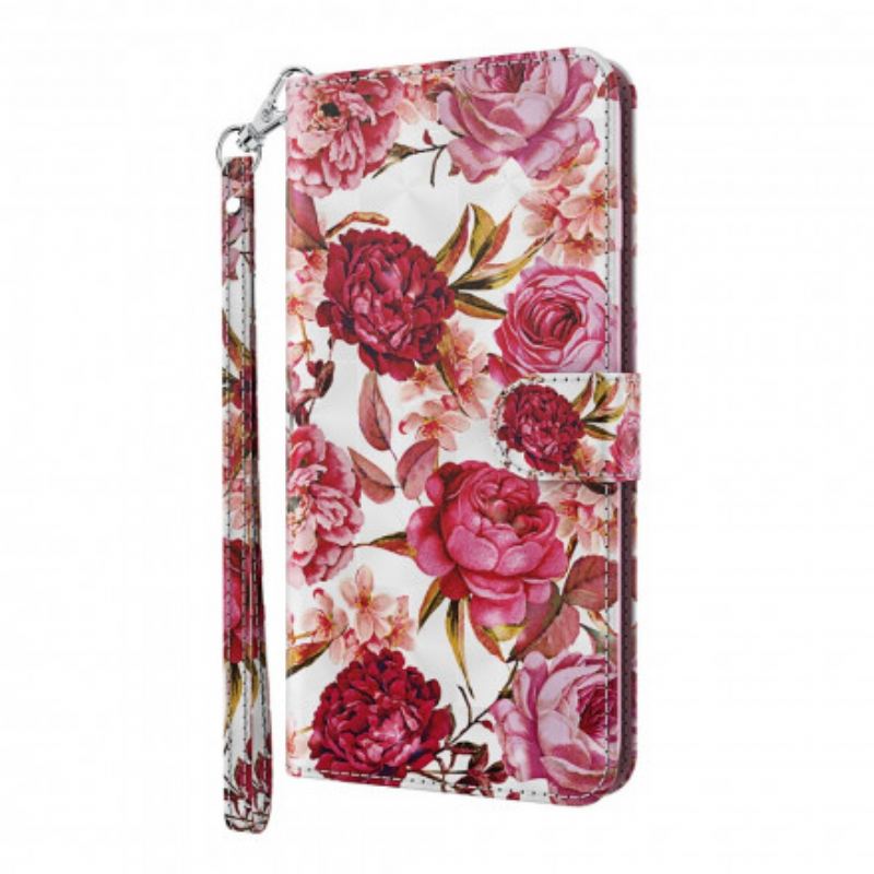 Capa De Couro Para Samsung Galaxy A32 5G Rosas Light Spot Com Cordão