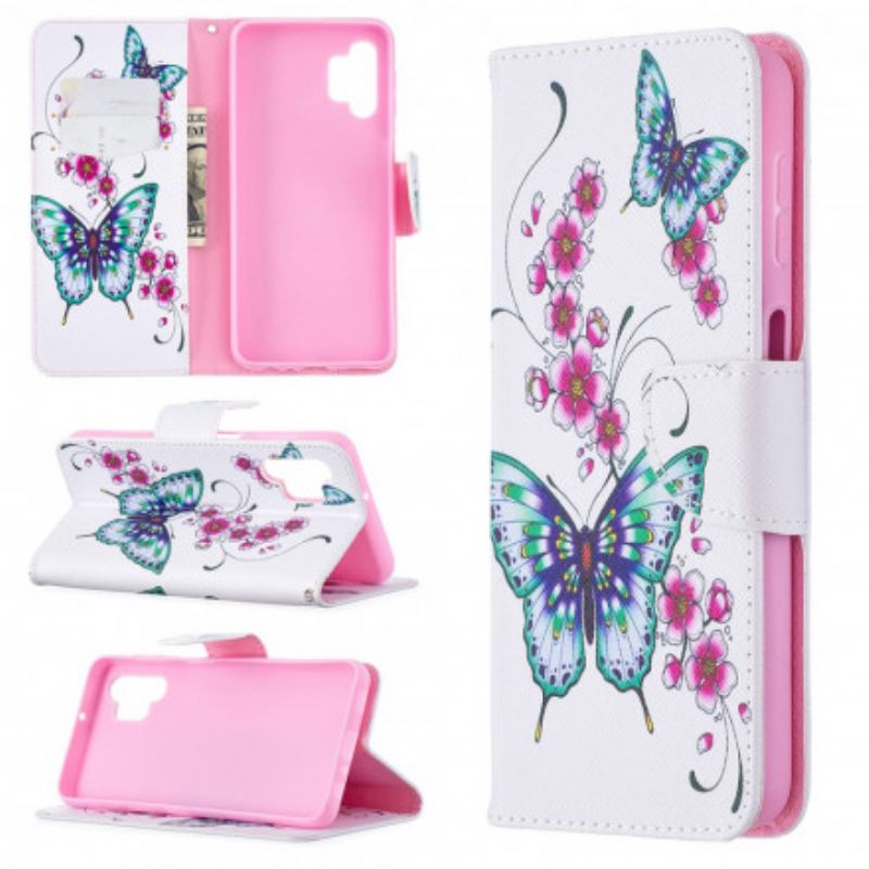 Capa Em Pele Para Samsung Galaxy A32 5G Aquarela Borboletas