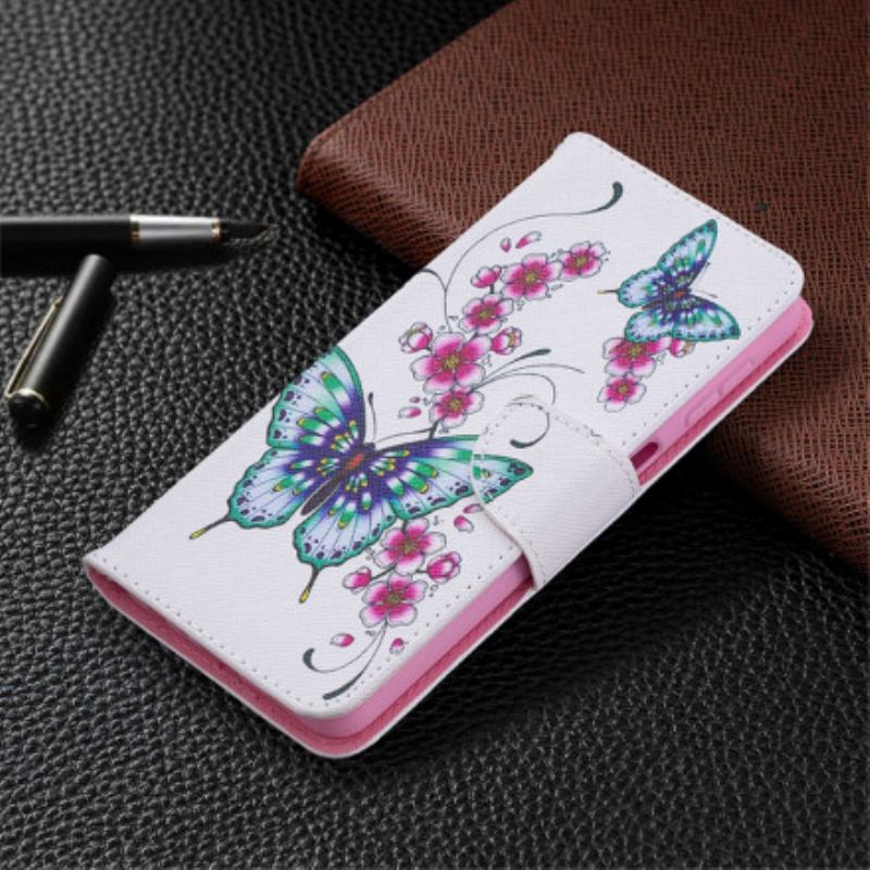 Capa Em Pele Para Samsung Galaxy A32 5G Aquarela Borboletas