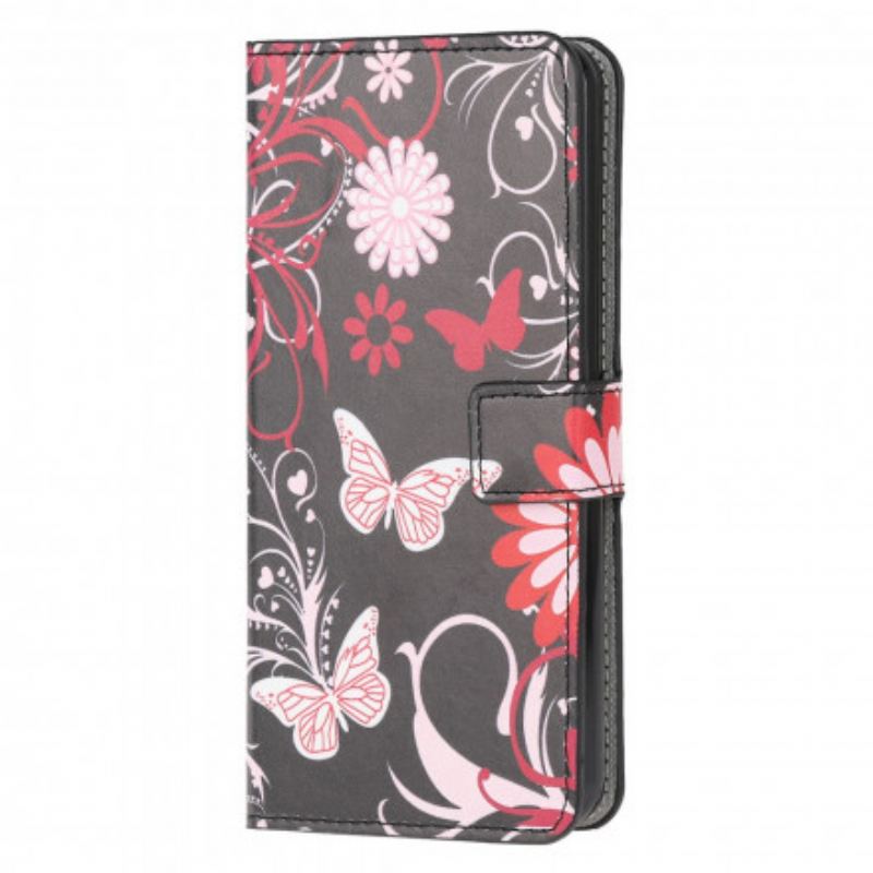 Capa Em Pele Para Samsung Galaxy A32 5G Borboletas E Flores