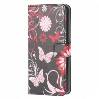 Capa Em Pele Para Samsung Galaxy A32 5G Borboletas E Flores