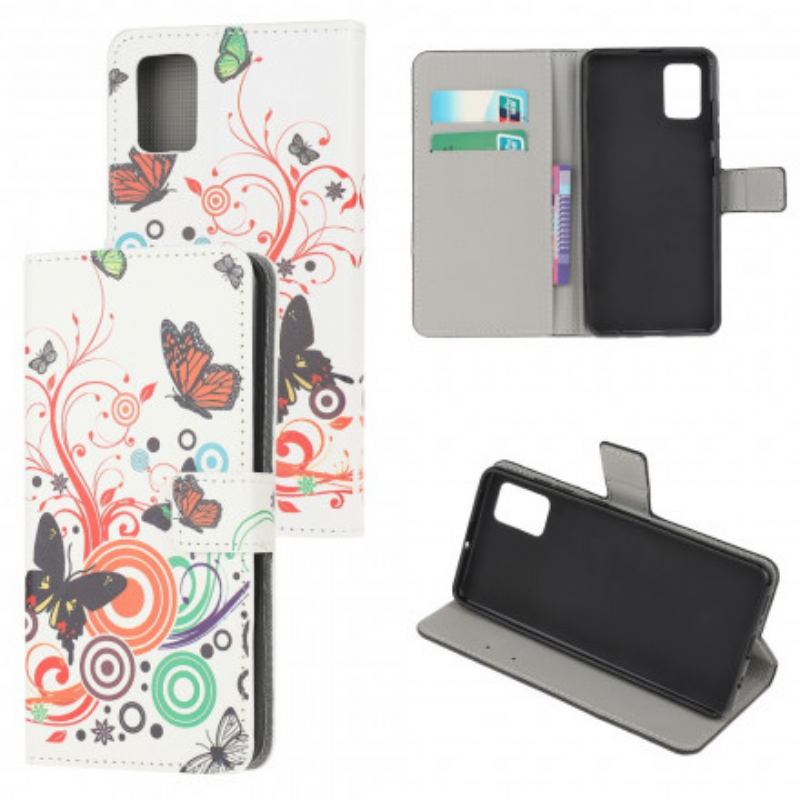 Capa Em Pele Para Samsung Galaxy A32 5G Borboletas E Flores