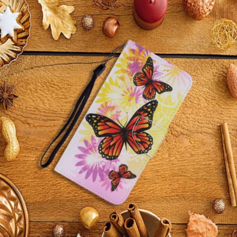 Capa Em Pele Para Samsung Galaxy A32 5G Borboletas E Flores De Verão