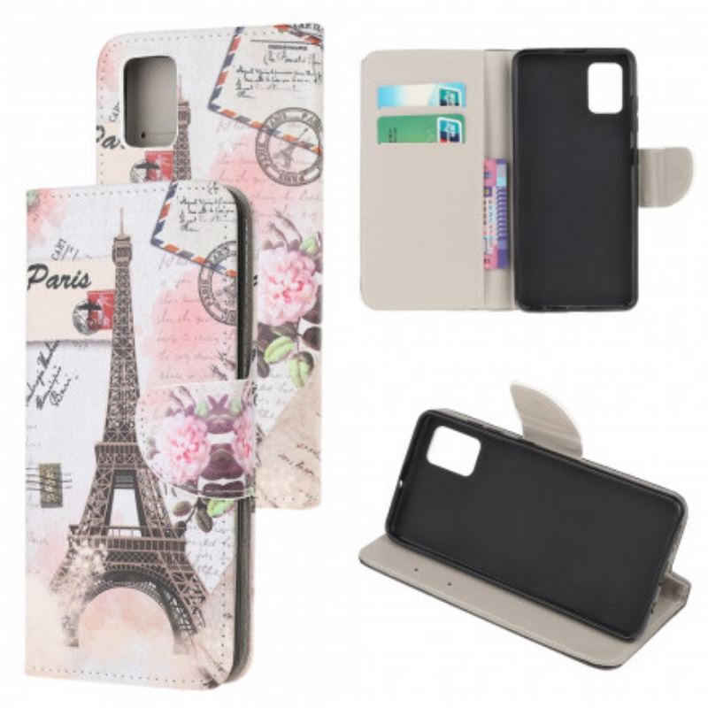 Capa Em Pele Para Samsung Galaxy A32 5G Torre Eiffel Retrô