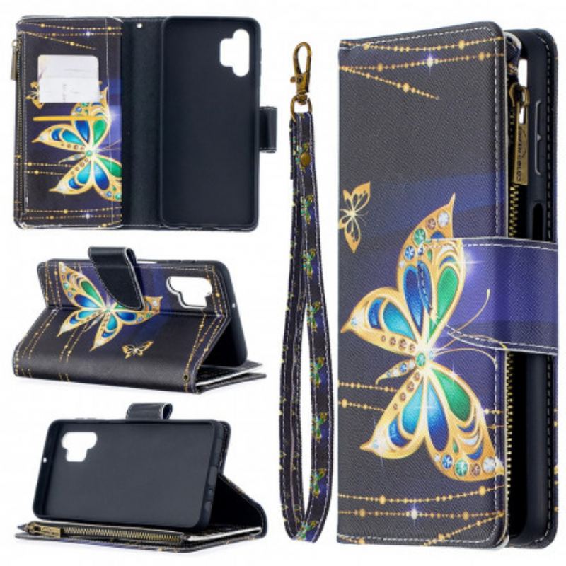 Capa Flip Para Samsung Galaxy A32 5G Bolsa De Arte Com Zíper De Borboletas