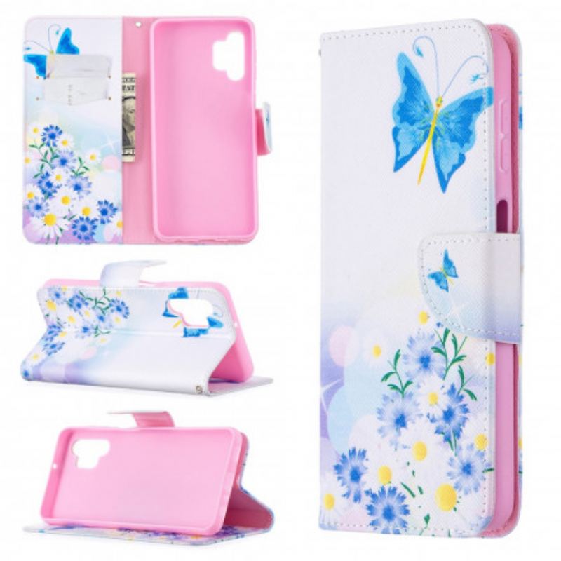 Capa Flip Para Samsung Galaxy A32 5G Borboletas E Flores Pintadas