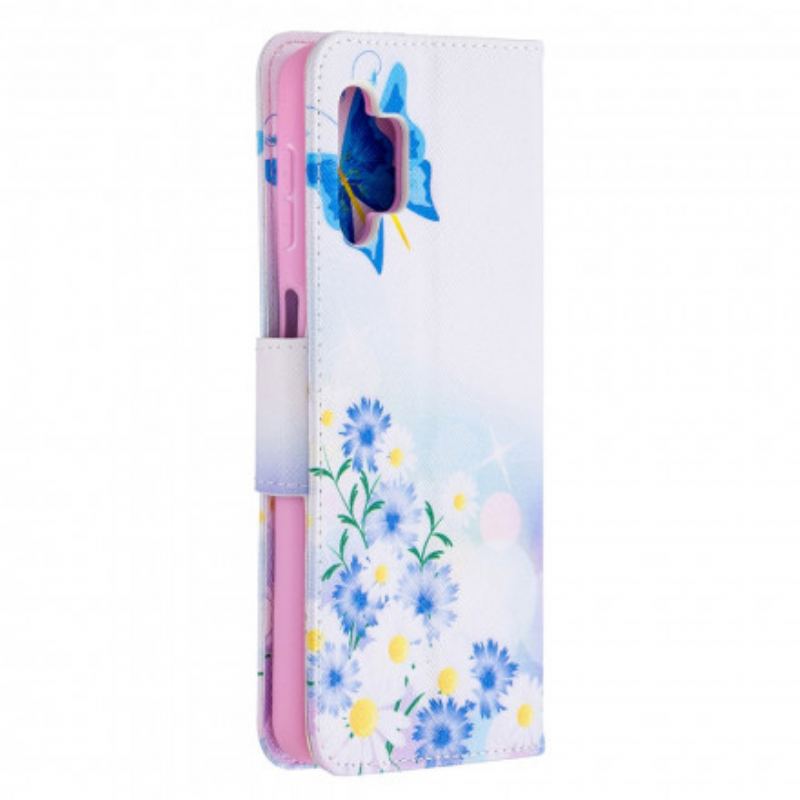 Capa Flip Para Samsung Galaxy A32 5G Borboletas E Flores Pintadas