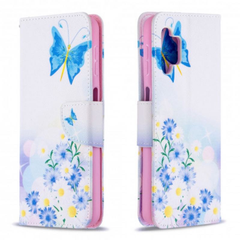 Capa Flip Para Samsung Galaxy A32 5G Borboletas E Flores Pintadas