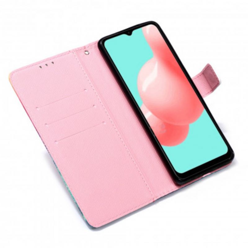 Capa Flip Para Samsung Galaxy A32 5G Borboletas Vermelhas