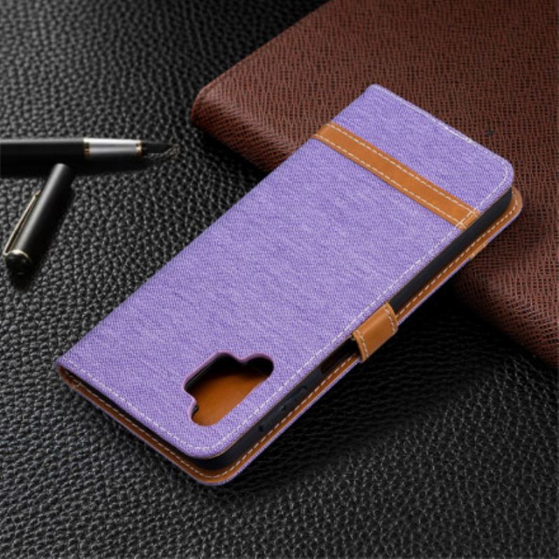 Capa Flip Para Samsung Galaxy A32 5G De Cordão Correia Efeito Tecido E Couro