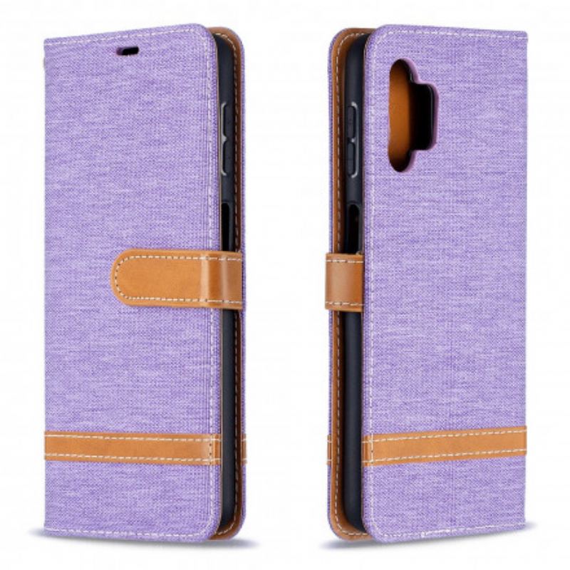 Capa Flip Para Samsung Galaxy A32 5G De Cordão Correia Efeito Tecido E Couro