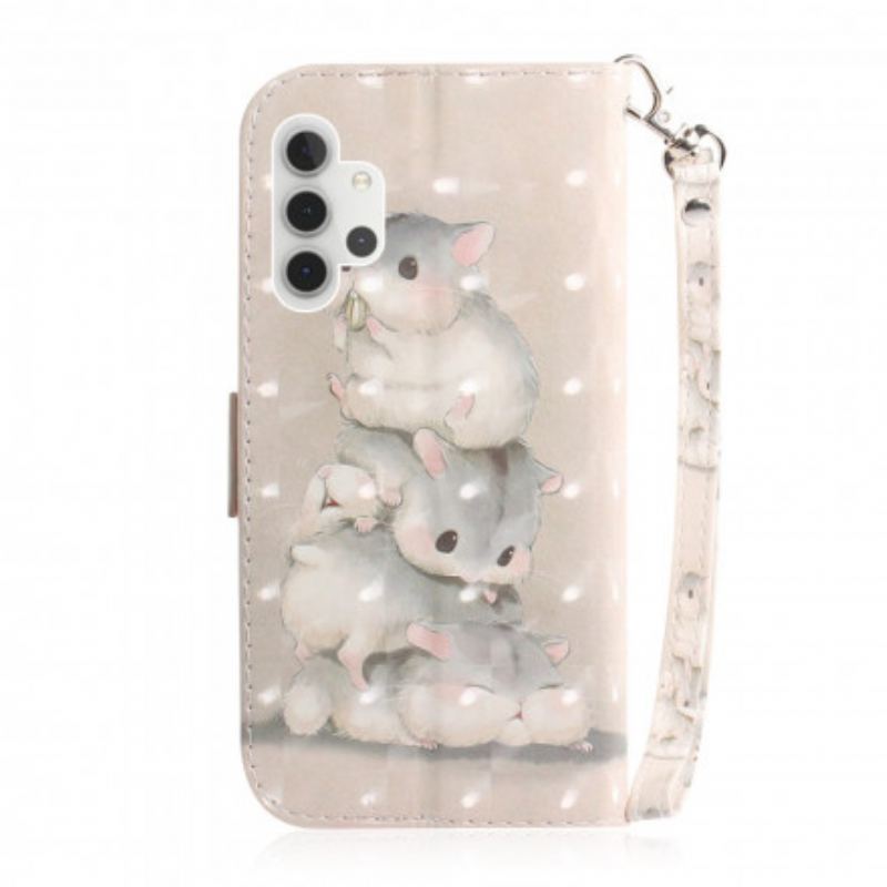 Capa Flip Para Samsung Galaxy A32 5G De Cordão Hamsters Tanga