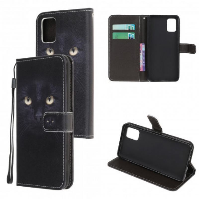 Capa Flip Para Samsung Galaxy A32 5G De Cordão Olhos De Gato Preto Com Tiras