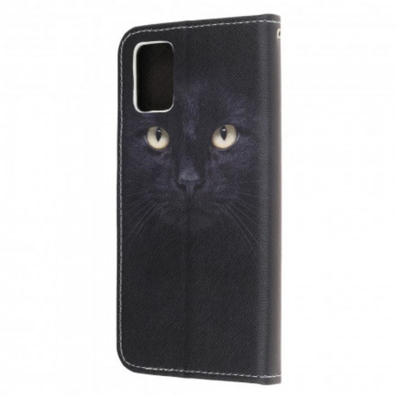 Capa Flip Para Samsung Galaxy A32 5G De Cordão Olhos De Gato Preto Com Tiras