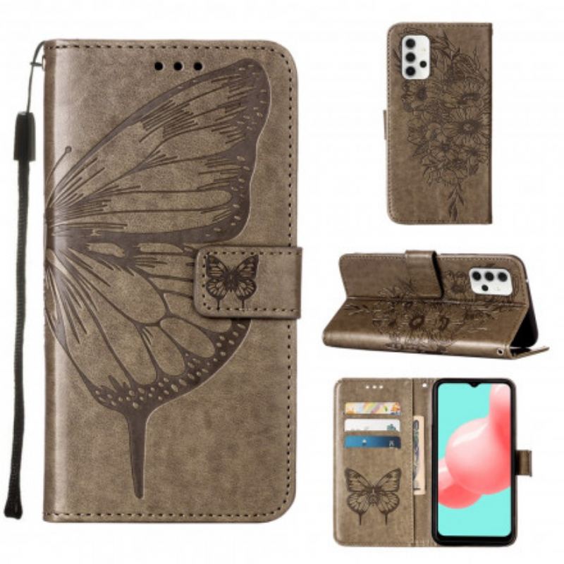 Capa Flip Para Samsung Galaxy A32 5G Design De Borboleta Com Cordão