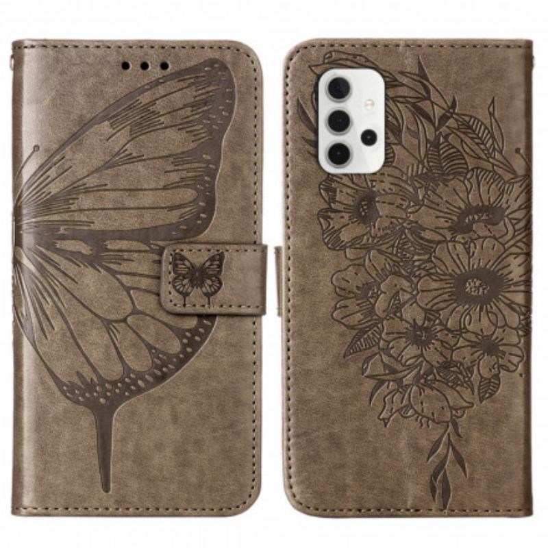 Capa Flip Para Samsung Galaxy A32 5G Design De Borboleta Com Cordão