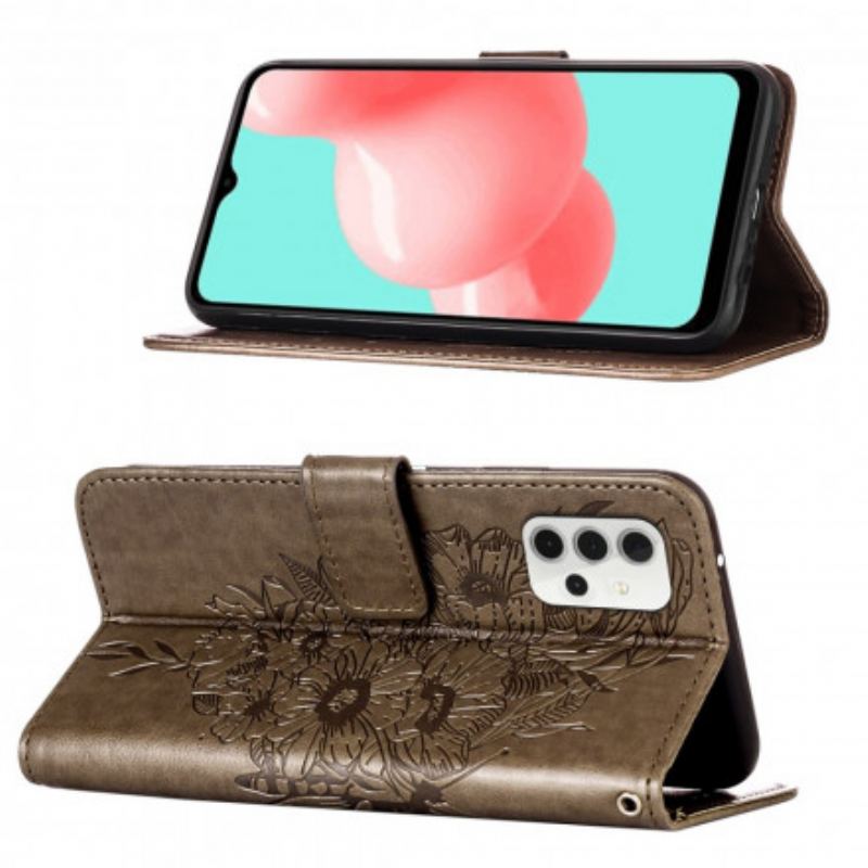 Capa Flip Para Samsung Galaxy A32 5G Design De Borboleta Com Cordão