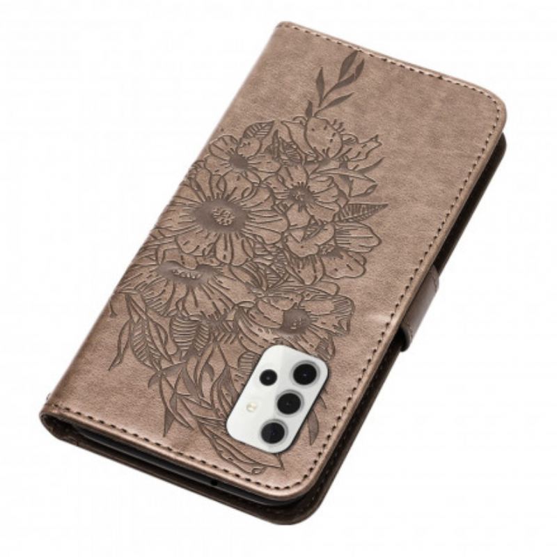 Capa Flip Para Samsung Galaxy A32 5G Design De Borboleta Com Cordão