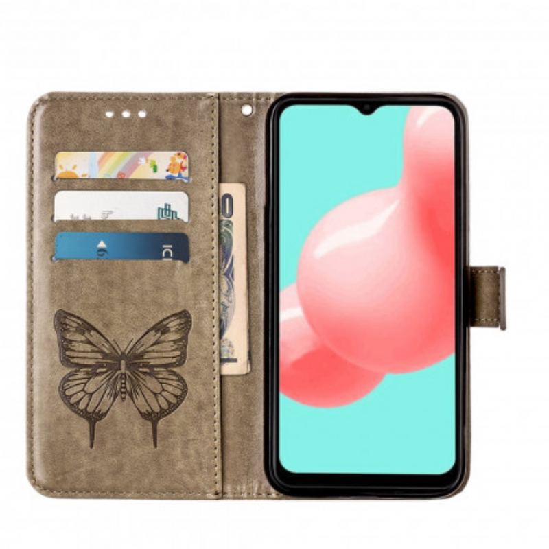 Capa Flip Para Samsung Galaxy A32 5G Design De Borboleta Com Cordão