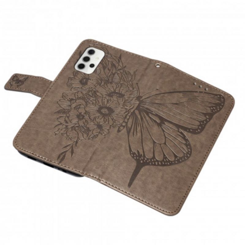 Capa Flip Para Samsung Galaxy A32 5G Design De Borboleta Com Cordão