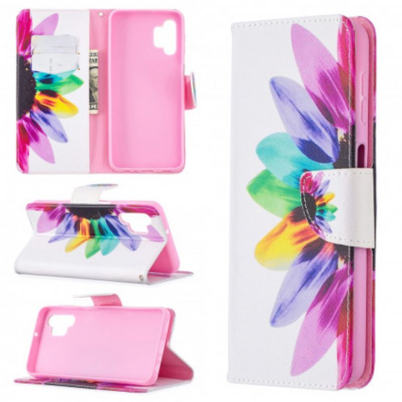 Capa Flip Para Samsung Galaxy A32 5G Flor Aquarela