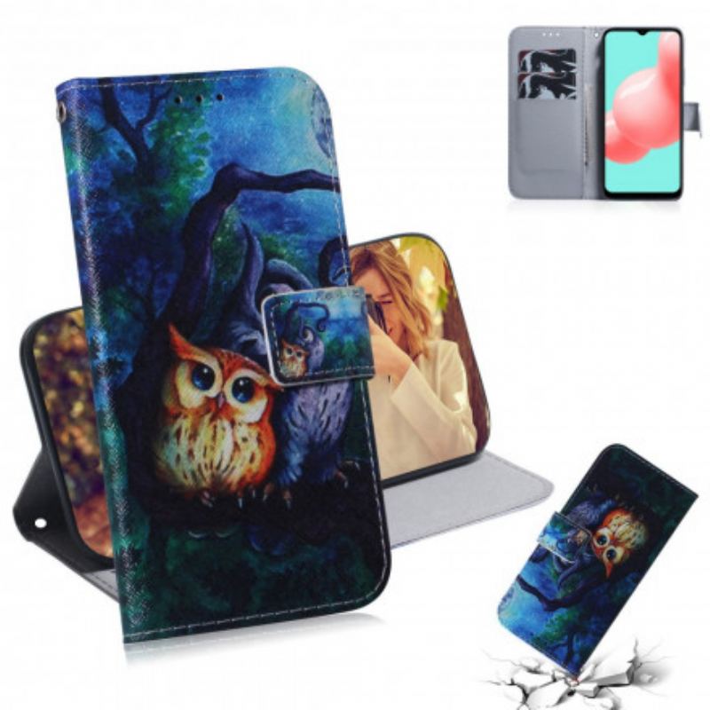 Capa Flip Para Samsung Galaxy A32 5G Pintura De Corujas