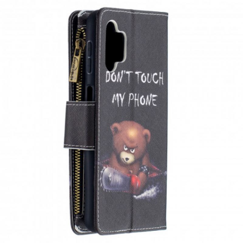 Capa Flip Para Samsung Galaxy A32 5G Urso De Bolso Com Zíper