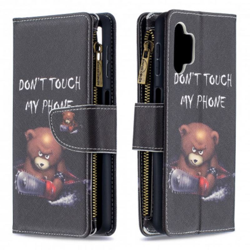 Capa Flip Para Samsung Galaxy A32 5G Urso De Bolso Com Zíper