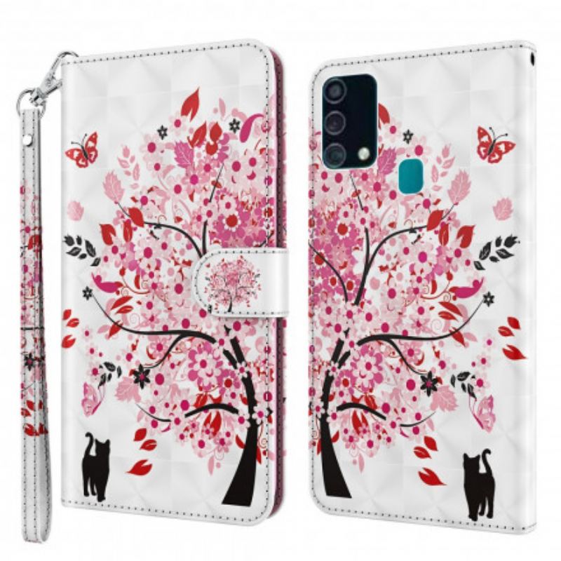 Capa Folio Para Samsung Galaxy A32 5G Árvore Rosa Claro