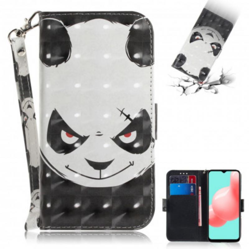 Capa Folio Para Samsung Galaxy A32 5G De Cordão Panda Irritado Com Cordão