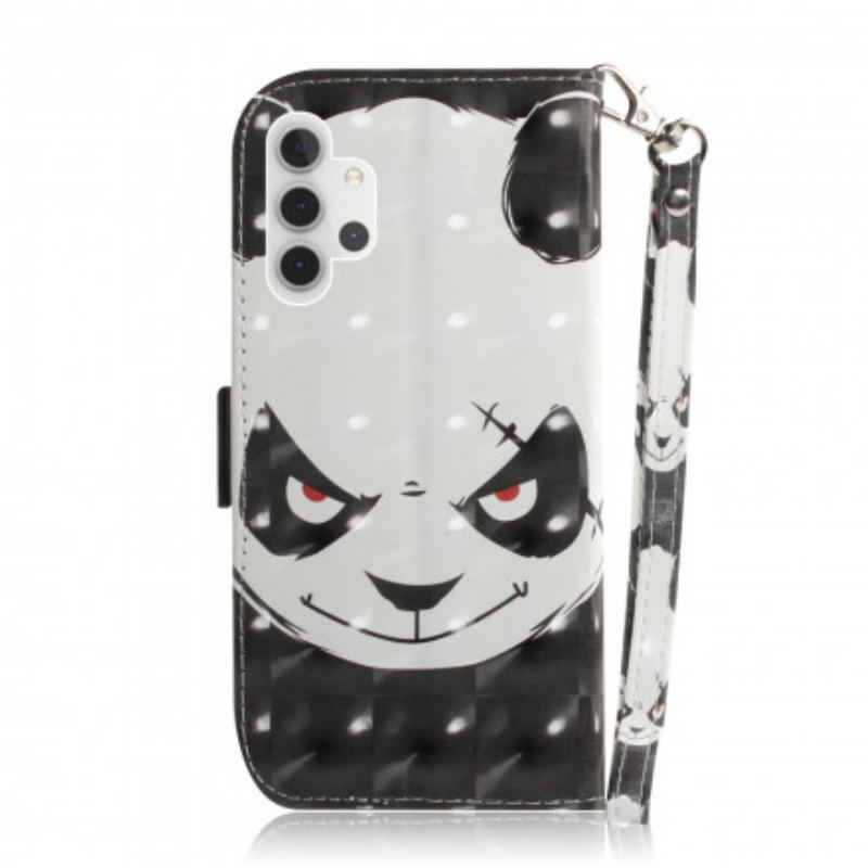 Capa Folio Para Samsung Galaxy A32 5G De Cordão Panda Irritado Com Cordão