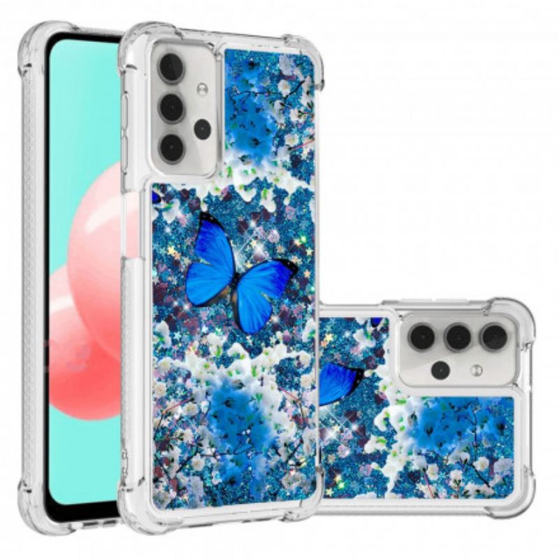 Capa Para Samsung Galaxy A32 5G Borboletas Azuis Brilhantes