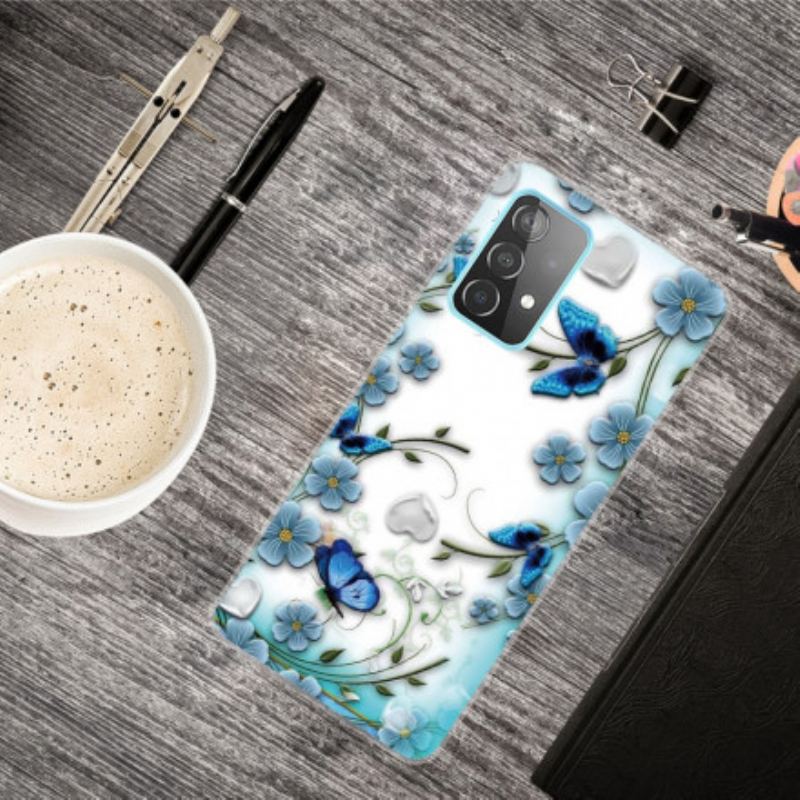 Capa Para Samsung Galaxy A32 5G Borboletas E Flores Retrô