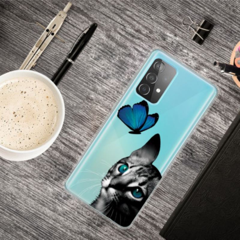 Capa Para Samsung Galaxy A32 5G Gato E Borboleta