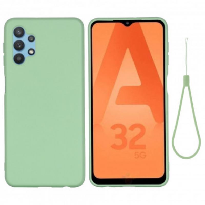 Capa Para Samsung Galaxy A32 5G Silicone Líquido Com Cordão