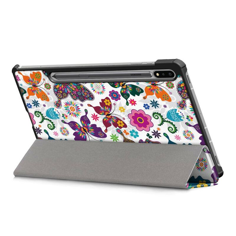 Capa De Celular Para Samsung Galaxy Tab S8 / Tab S7 Borboletas E Flores Aprimoradas