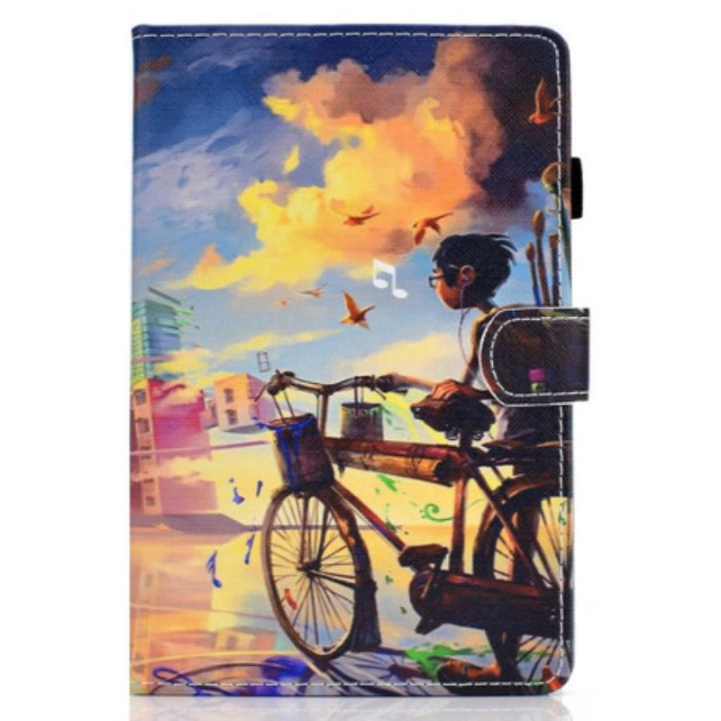 Capa De Couro Para Samsung Galaxy Tab S8 / Tab S7 Arte Da Bicicleta