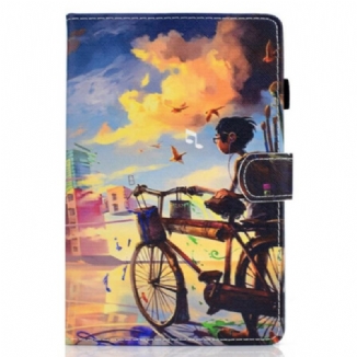 Capa De Couro Para Samsung Galaxy Tab S8 / Tab S7 Arte Da Bicicleta