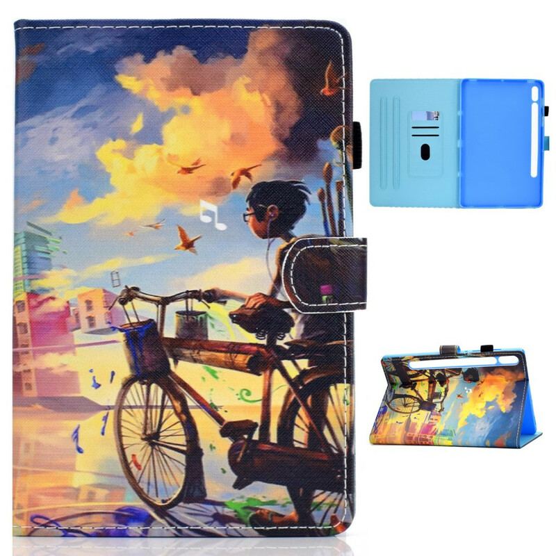 Capa De Couro Para Samsung Galaxy Tab S8 / Tab S7 Arte Da Bicicleta