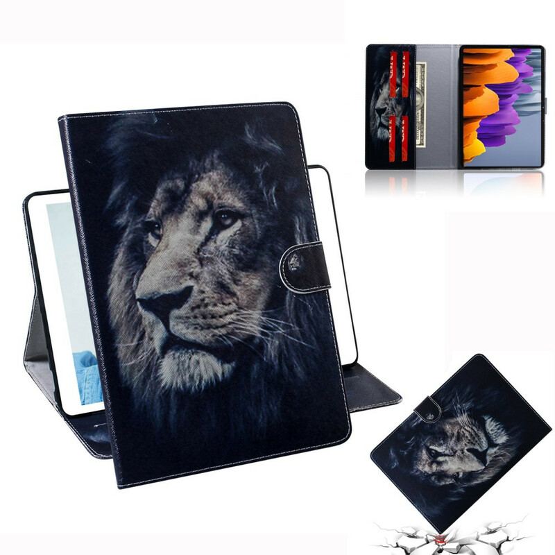 Capa De Couro Para Samsung Galaxy Tab S8 / Tab S7 Cabeça De Leão