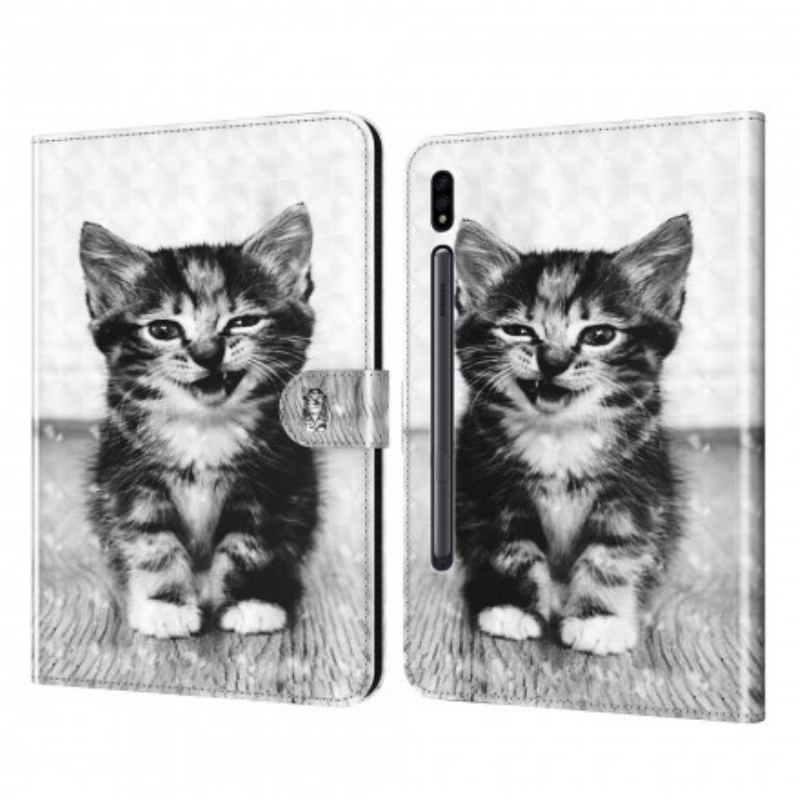 Capa De Couro Para Samsung Galaxy Tab S8 / Tab S7 Gatinho De Couro Falso